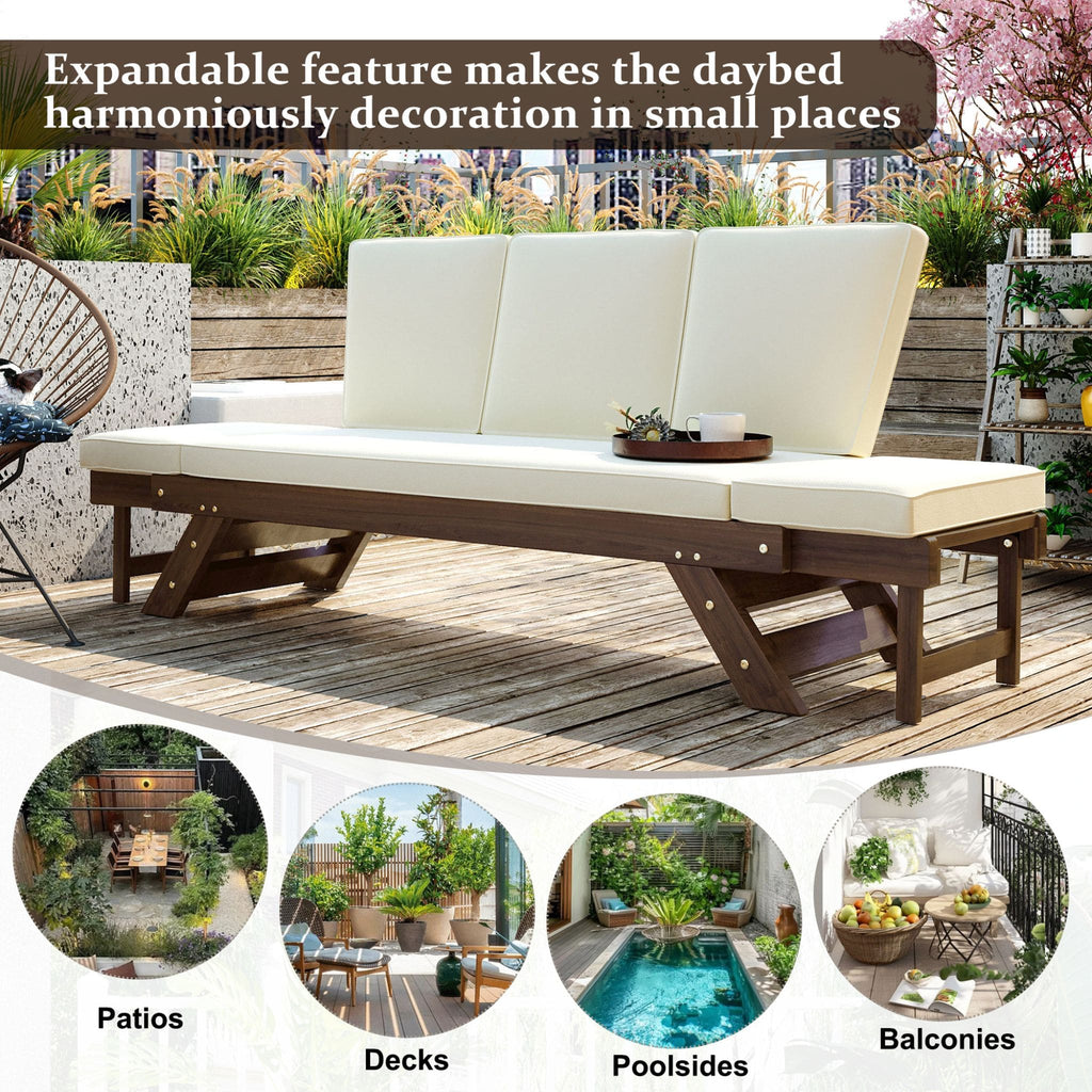 Outdoor Adjustable Wooden Patio Daybed Sofa With Cushions (SAK41345) - Saksby Wholesale - Purposes