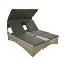 Outdoor Rattan Patio Daybed With Adjustable Backrest, Canopy Roof, Storage Box And Cup Holders (SAK54220) - Saksby Wholesale - 180 Degrees Reclining Backrest