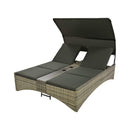 Outdoor Rattan Patio Daybed With Adjustable Backrest, Canopy Roof, Storage Box And Cup Holders (SAK54220) - Saksby Wholesale - Backrest Adjusted