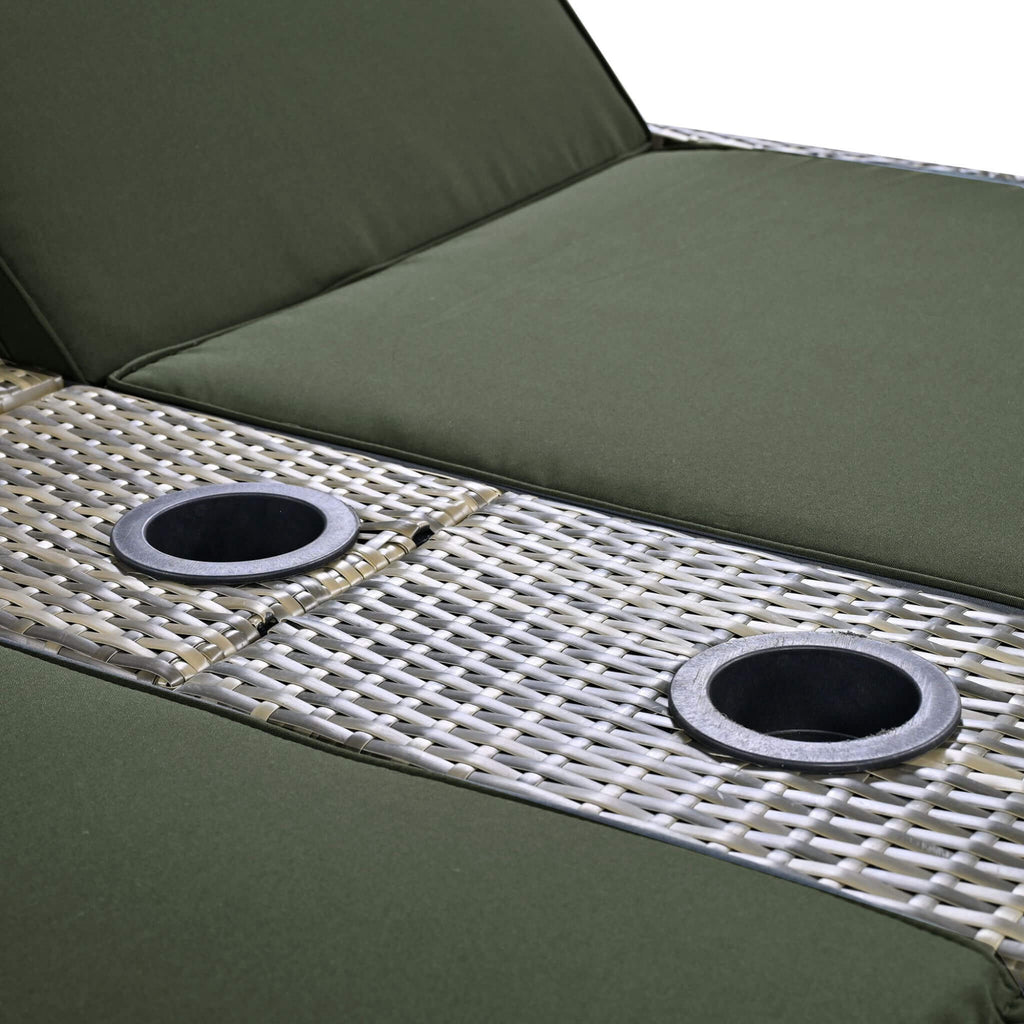 Outdoor Rattan Patio Daybed With Adjustable Backrest, Canopy Roof, Storage Box And Cup Holders (SAK54220) - Saksby Wholesale - Cup Holders Details