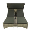 Outdoor Rattan Patio Daybed With Adjustable Backrest, Canopy Roof, Storage Box And Cup Holders (SAK54220) - Saksby Wholesale - Front View Open Storage Box