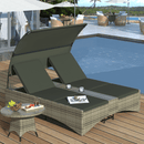 Outdoor Rattan Patio Daybed With Adjustable Backrest, Canopy Roof, Storage Box And Cup Holders (SAK54220) - Saksby Wholesale - Poolside Lifestyle