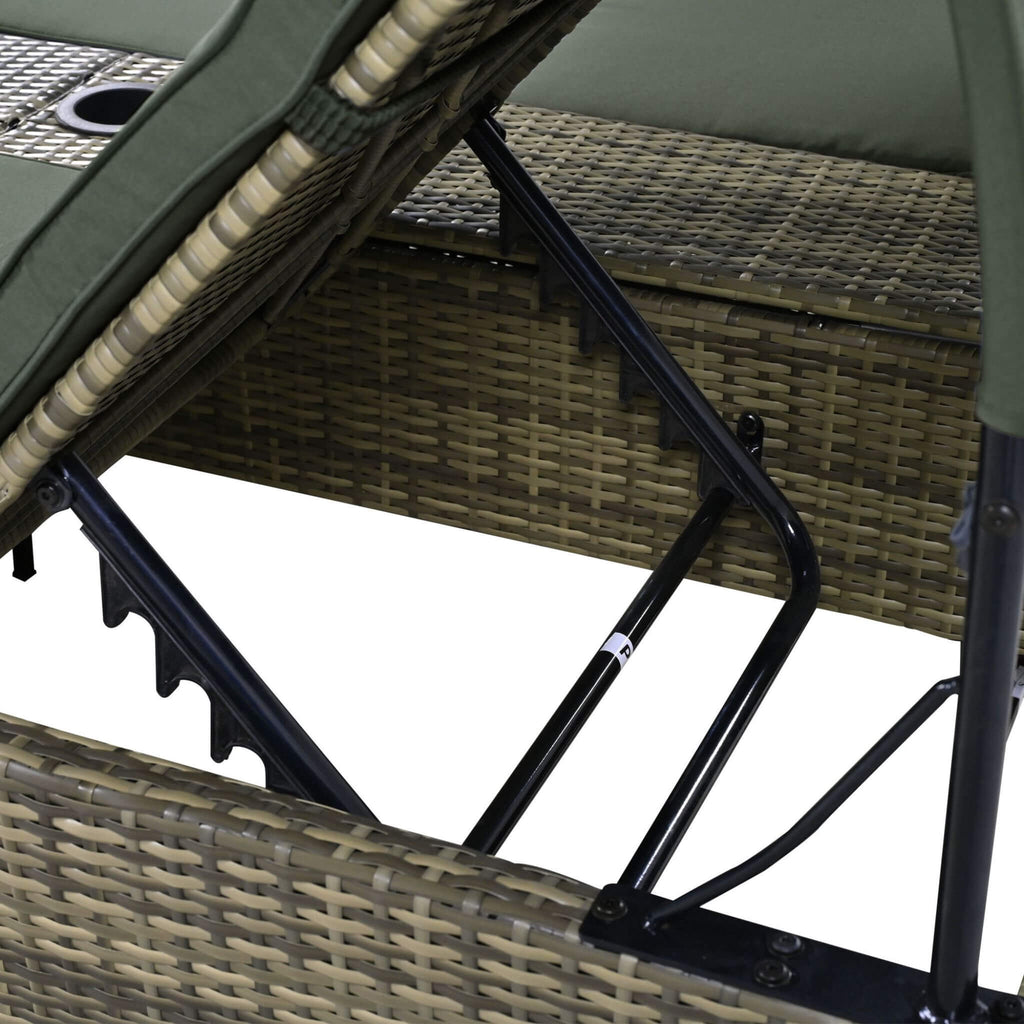 Outdoor Rattan Patio Daybed With Adjustable Backrest, Canopy Roof, Storage Box And Cup Holders (SAK54220) - Saksby Wholesale - Reclining Backrest Details