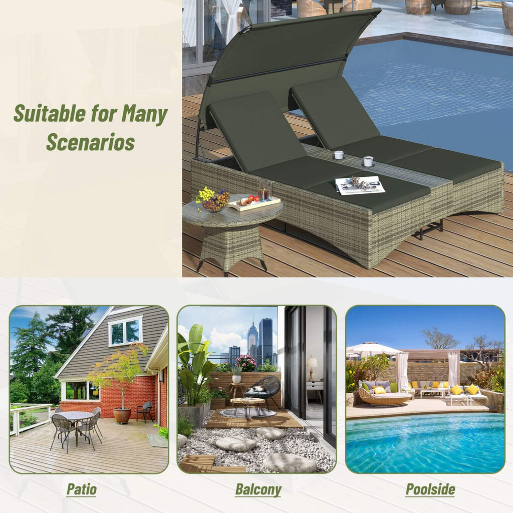 Outdoor Rattan Patio Daybed With Adjustable Backrest, Canopy Roof, Storage Box And Cup Holders (SAK54220) - Saksby Wholesale - Scenarios