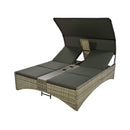 Outdoor Rattan Patio Daybed With Adjustable Backrest, Canopy Roof, Storage Box And Cup Holders (SAK54220) - Saksby Wholesale - Side View Open Storage Box