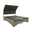 Outdoor Rattan Patio Daybed With Adjustable Backrest, Canopy Roof, Storage Box And Cup Holders (SAK54220) - Saksby Wholesale - 
Side View White Background