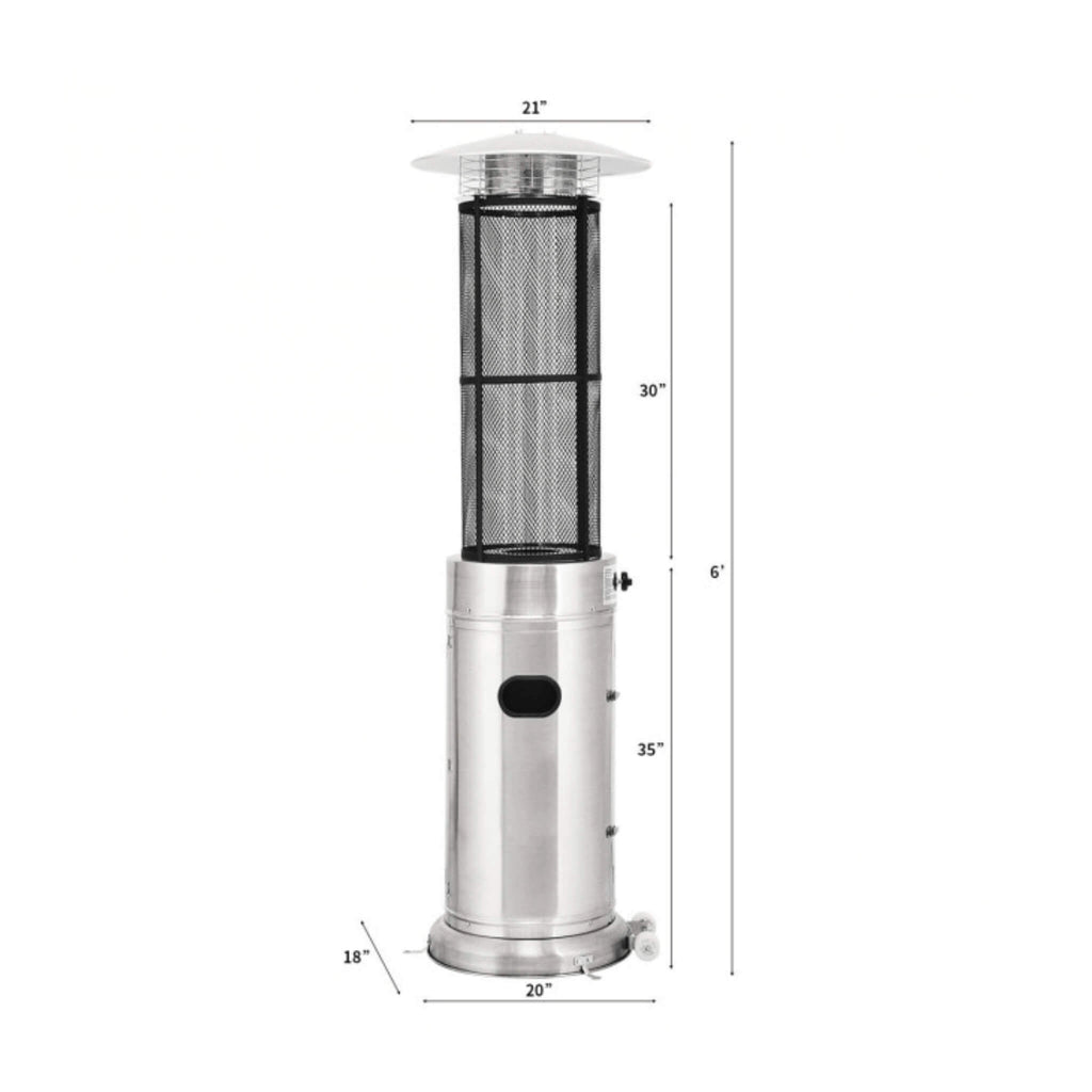 Portable Cylindrical Freestanding Outdoor Round Glass Tube Propane Patio Heater, 41K BTU (SAK93913) - Saksby Wholesale - Dimension View