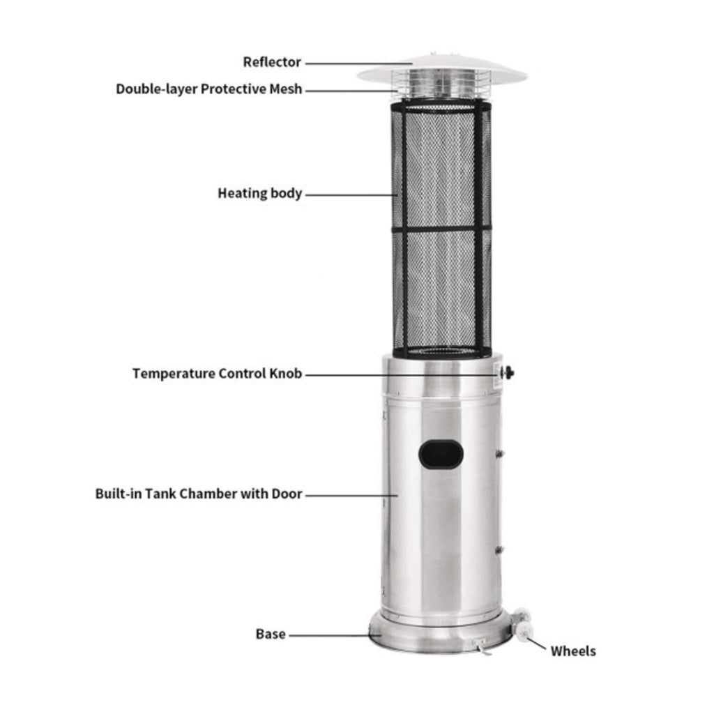 Portable Cylindrical Freestanding Outdoor Round Glass Tube Propane Patio Heater, 41K BTU (SAK93913) - Saksby Wholesale - Parts View