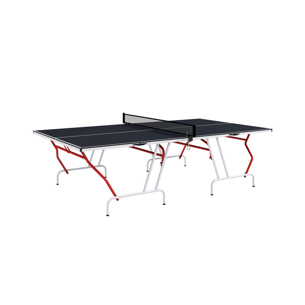 Portable Foldable Full Size Ping Pong Table Tennis Table With Net And Accessories (SAK64929) SAKSBY  - Front Corner View On White Background