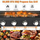Portable Outdoor 4 Burner Propane Flat Top Gas Grill W/ Wheels, 60K BTU (SAK66104) - Saksby Wholesale - Heating Output View