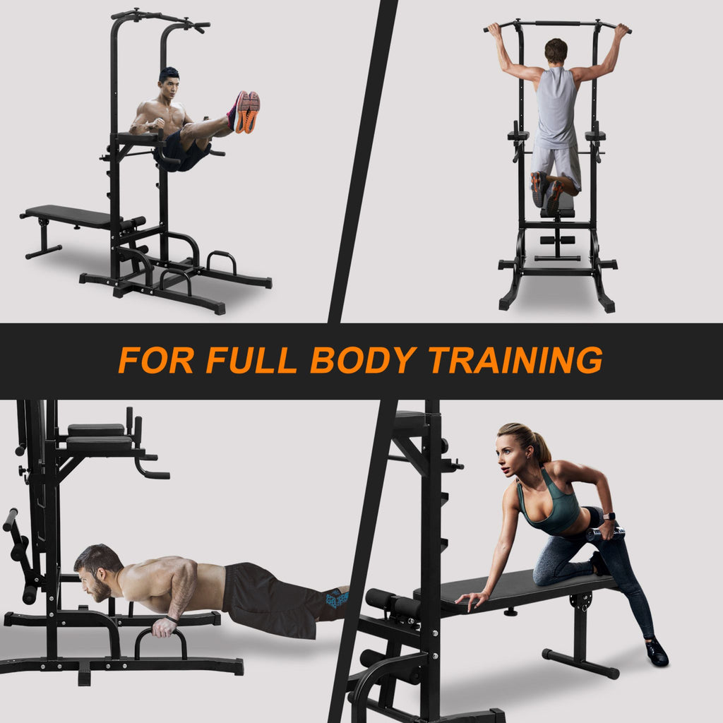 Power Tower Heavy Duty Multi-Functional Dip Station With Bench, Pull Up Bar, And Adjustable Height For Home Gyms (SAK64327) - Saksby Wholesale - Full Body Training