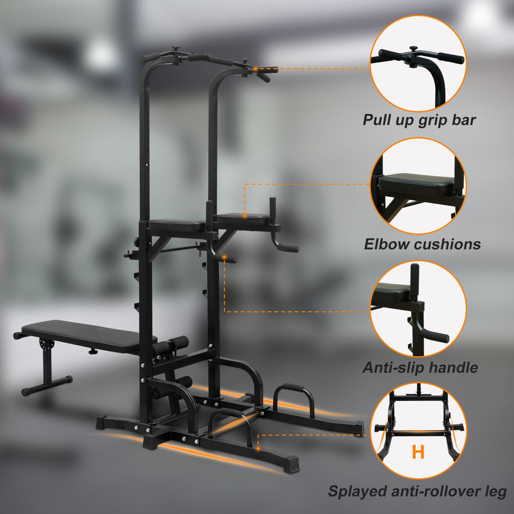 Power Tower Heavy Duty Multi-Functional Dip Station With Bench, Pull Up Bar, And Adjustable Height For Home Gyms (SAK64327) - Saksby Wholesale - Functions
