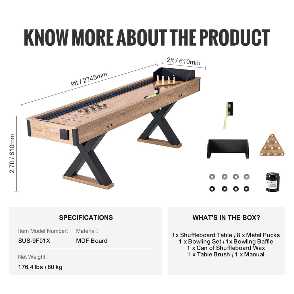 Premium 2-in-1 Shuffleboard Game Table Set With Bowling Combo (SAK81698) SAKSBY - 9ft Dimensions