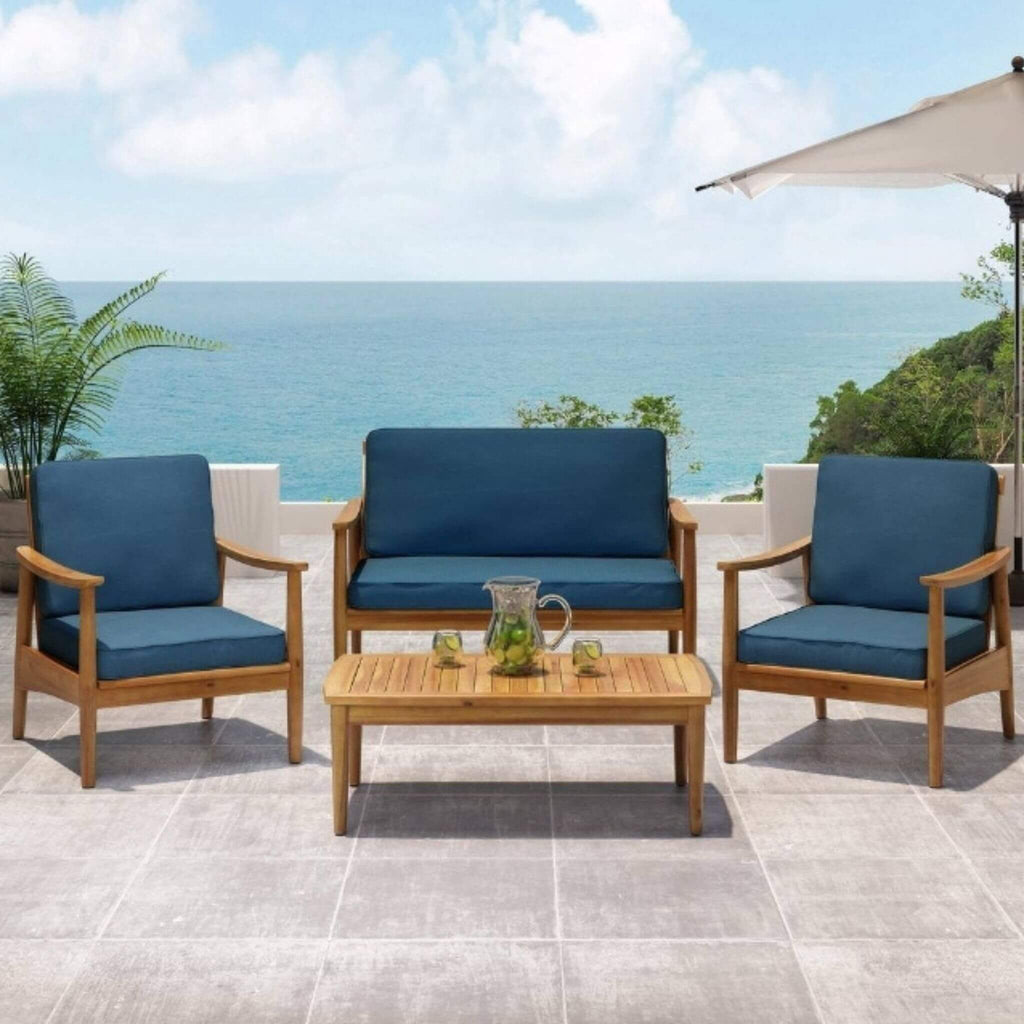 Premium 4-Piece Wooden Outdoor Patio Conversation Seating Set With Cushions (SAK31469) - Saksby Wholesale - Lifestyle