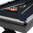 Premium 7ft Wood Billiards Pool Snooker Table Game Set With X-Shaped Legs SAK32091 Saksby - Side Angle View With Balls and Cue