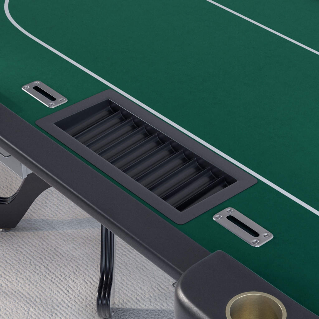 Premium 96 Inch Aura Oval Poker Table With Cup Holders, Chips Tray And Drop Box (SAK31045) - Saksby Wholesale - Drop Box Design