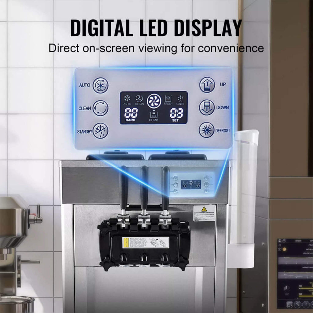 Premium Commercial 3-flavor Freestanding Soft Serve Ice Cream Machine Maker, 21-31 L/H (SAK21874) SAKSBY - Digital LED Display View