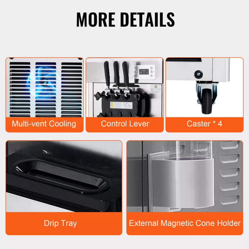 Premium Commercial 3-flavor Freestanding Soft Serve Ice Cream Machine Maker, 21-31 L/H (SAK21874) SAKSBY - Features View