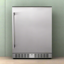 Premium Single Door Stainless Steel Built-In Wine Beverage Undercounter Refrigerator, 5.3 Cu.Ft. (SAK95276) SAKSBY - Front View In Front of Green Wall View