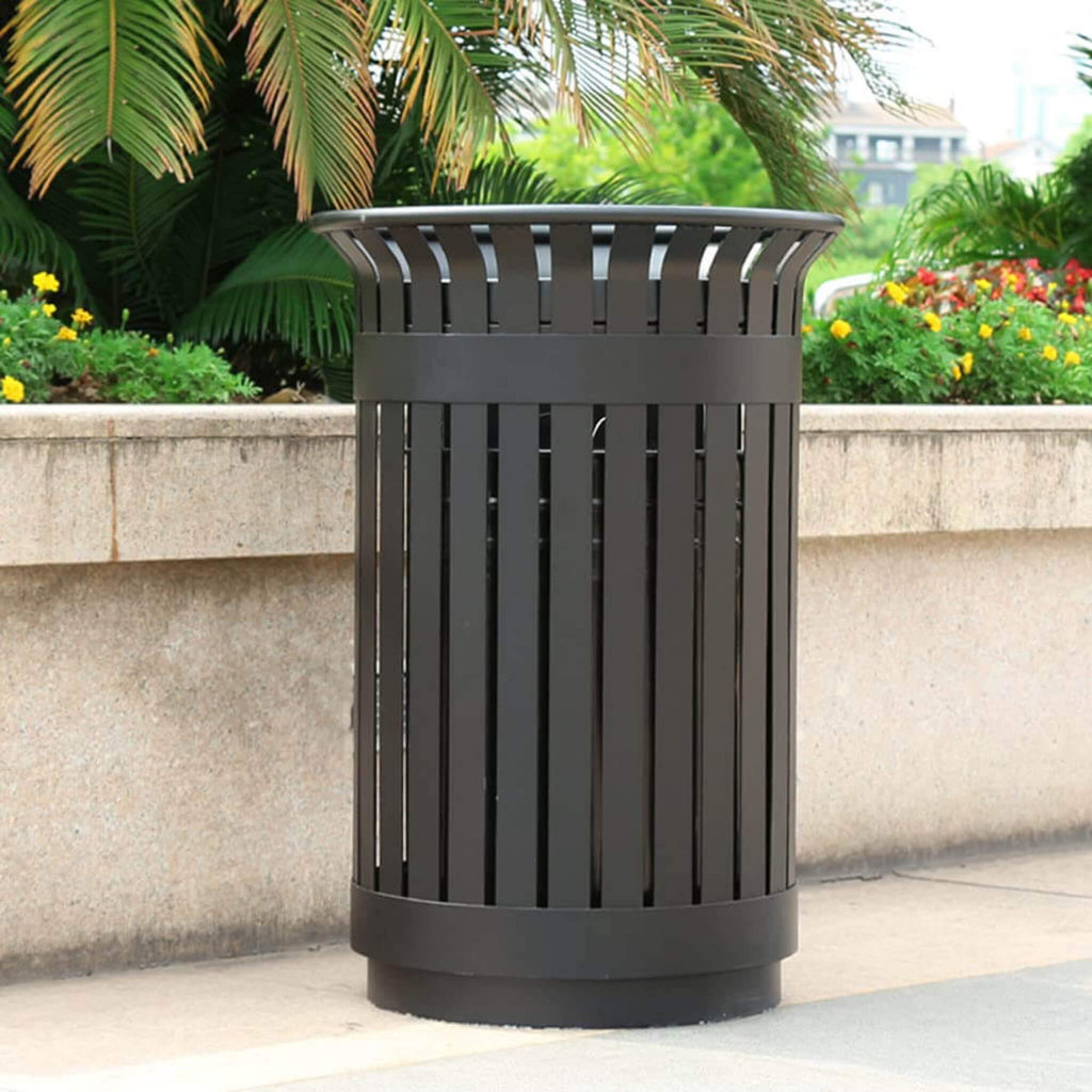 Premium Heavy-Duty Extra Large Outdoor Commercial Metal Slat Garbage Trash Can (SAK48591) - Saksby Wholelsale - Lifestyle View