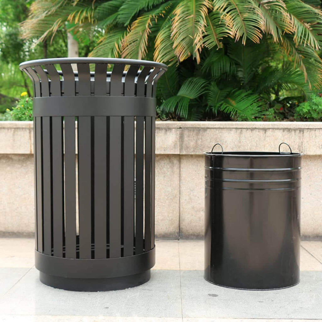Premium Heavy-Duty Extra Large Outdoor Commercial Metal Slat Garbage Trash Can (SAK48591) - Saksby Wholelsale - Side View