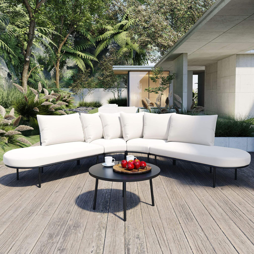 Premium Half- Moon 6-Person Curved All-Weather Outdoor Furniture Sofa Patio Set With Coffee Table And Cushions (SAK76332) - Saksby Wholesale - Daylight Lifestyle