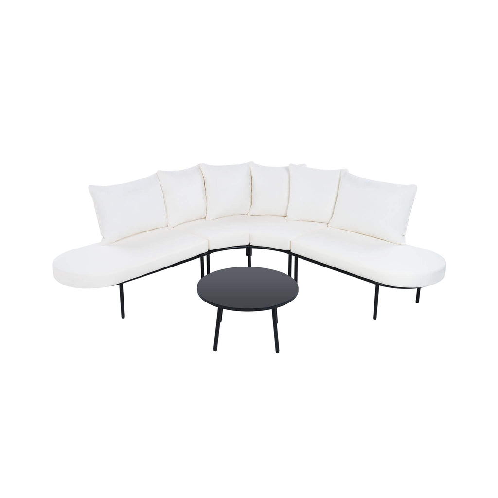 Premium Half- Moon 6-Person Curved All-Weather Outdoor Furniture Sofa Patio Set With Coffee Table And Cushions (SAK76332) - Saksby Wholesale - Front View White Background
