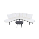 Premium Half- Moon 6-Person Curved All-Weather Outdoor Furniture Sofa Patio Set With Coffee Table And Cushions (SAK76332) - Saksby Wholesale - Front View White Background