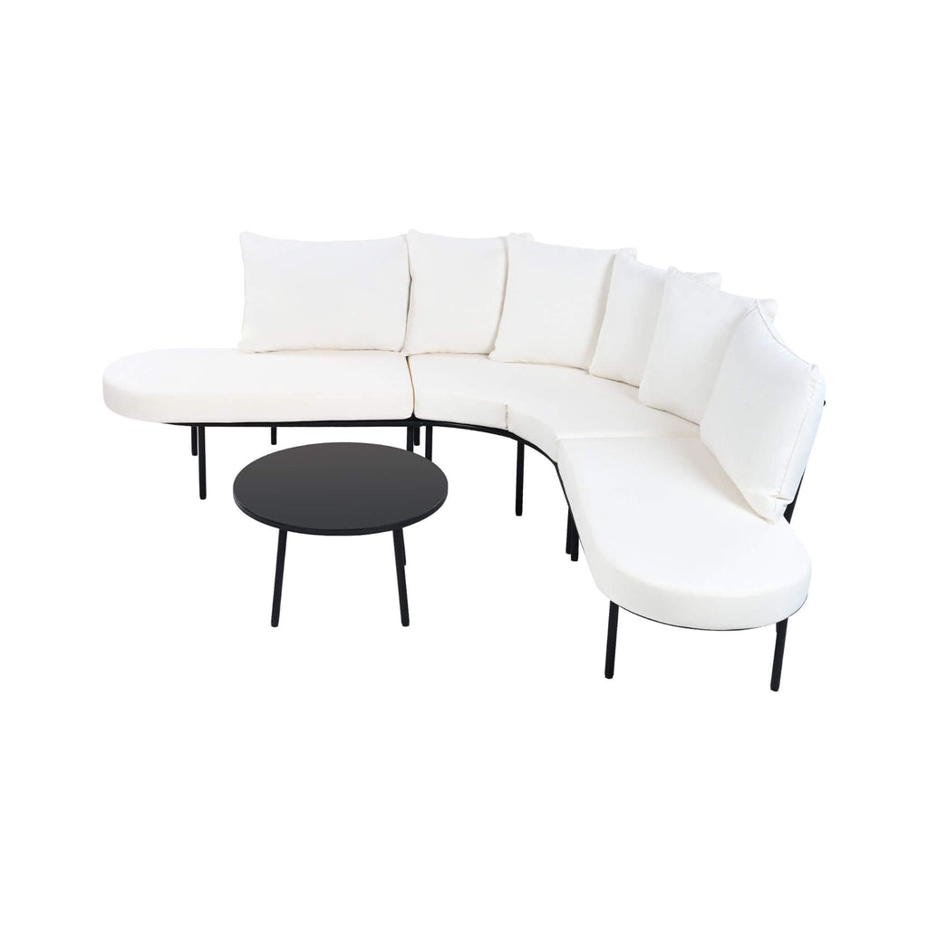Premium Half- Moon 6-Person Curved All-Weather Outdoor Furniture Sofa Patio Set With Coffee Table And Cushions (SAK76332) - Saksby Wholesale - Side View White Background