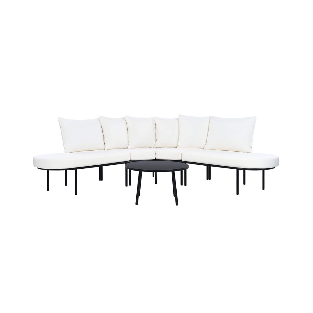 Premium Half- Moon 6-Person Curved All-Weather Outdoor Furniture Sofa Patio Set With Coffee Table And Cushions (SAK76332) - Saksby Wholesale - White Background