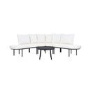 Premium Half- Moon 6-Person Curved All-Weather Outdoor Furniture Sofa Patio Set With Coffee Table And Cushions (SAK76332) - Saksby Wholesale - White Background
