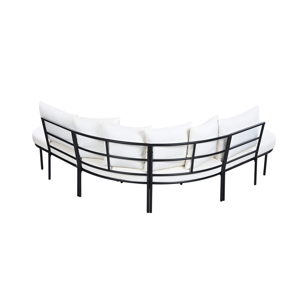 Premium Half- Moon 6-Person Curved All-Weather Outdoor Furniture Sofa Patio Set With Coffee Table And Cushions (SAK76332) - Saksby Wholesale - Back View White Background