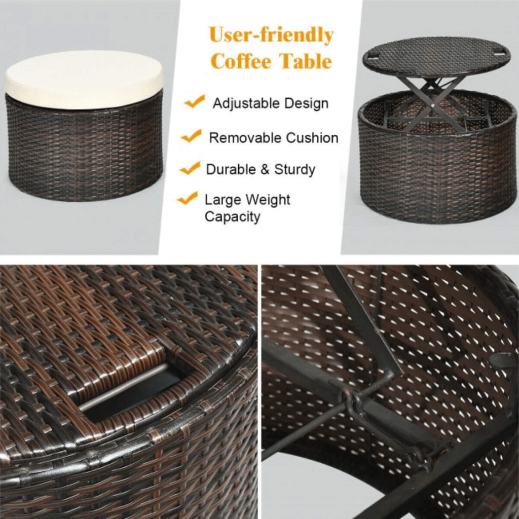 Premium Round Outdoor Patio Rattan Daybed W/ Canopy & Table, 76" (SAK96418) - Saksby Wholesale - Features View