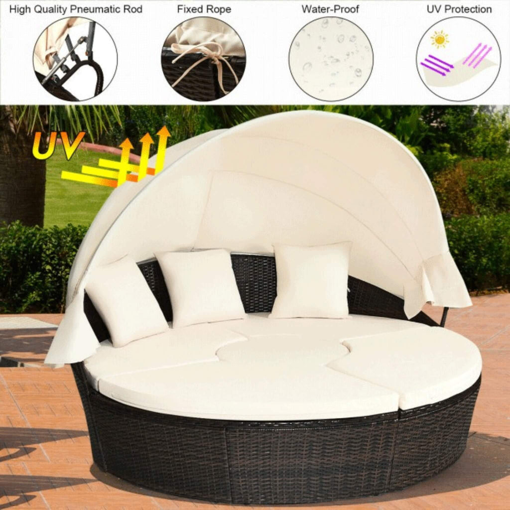 Premium Round Outdoor Patio Rattan Daybed W/ Canopy & Table, 76" (SAK96418) - Saksby Wholesale - Features View