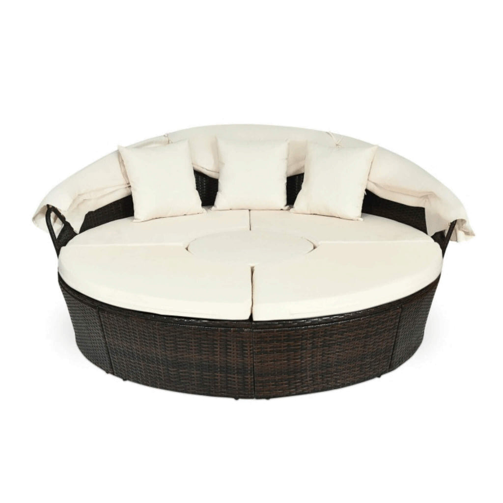 Premium Round Outdoor Patio Rattan Daybed W/ Canopy & Table, 76" (SAK96418) - Saksby Wholesale - Front View