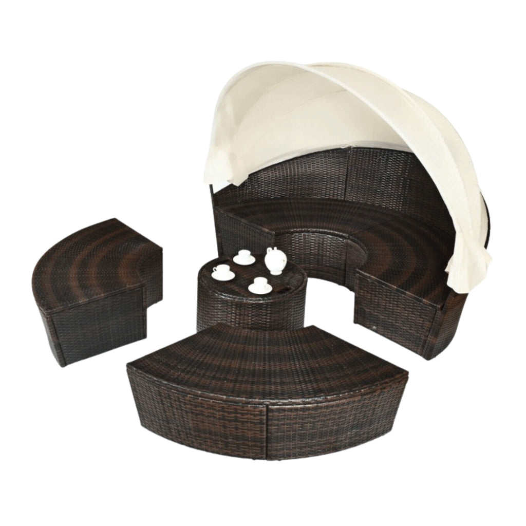 Premium Round Outdoor Patio Rattan Daybed W/ Canopy & Table, 76" (SAK96418) - Saksby Wholesale - Full View