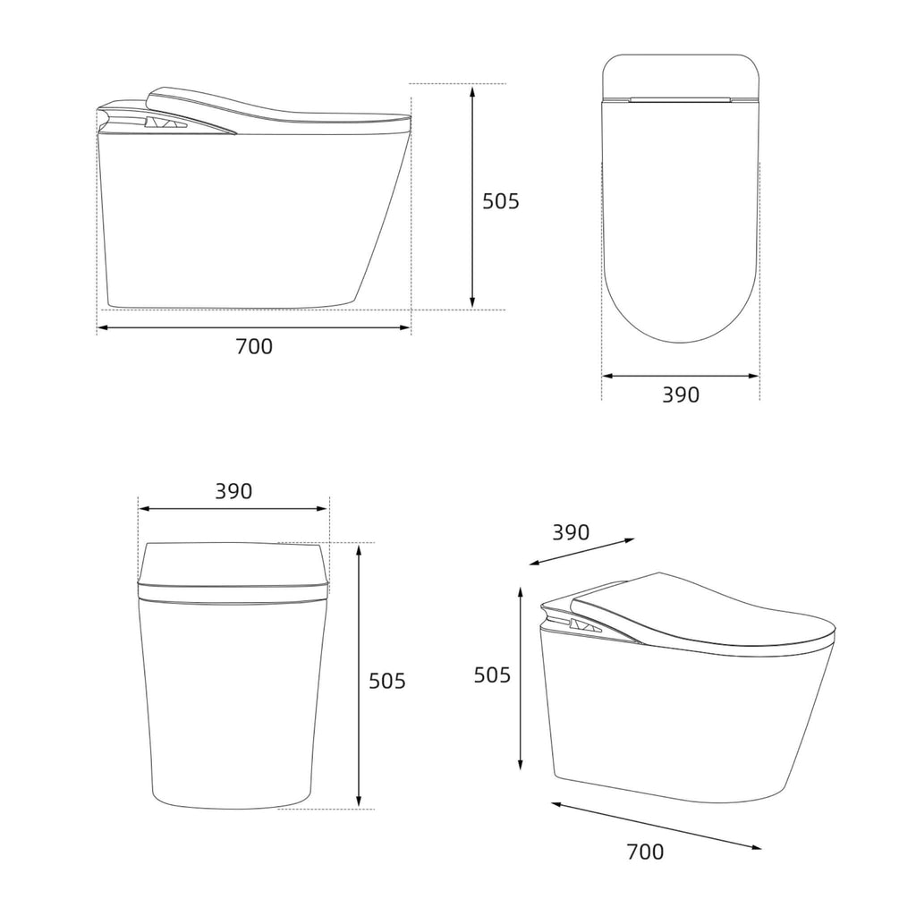 Premium Smart Auto Flush Toilet With Foot Sensor, Remote, Heated Seat And Night Light (SAK56378) - Saksby Wholesale - Product Dimensions