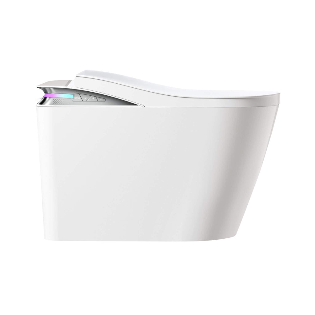 Premium Smart Auto Flush Toilet With Foot Sensor, Remote, Heated Seat And Night Light (SAK56378) - Saksby Wholesale - Side View Design Details