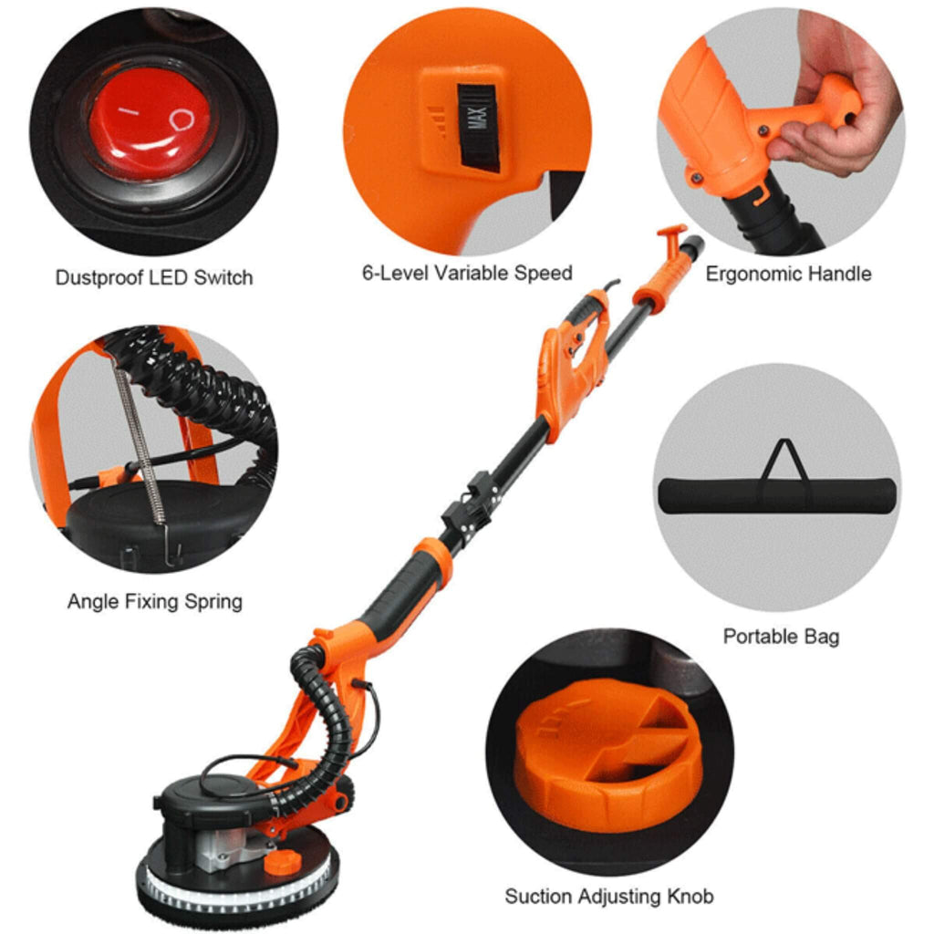 Professional Electric Drywall Ceiling Pole Sander W/ Vacuum, 750W (SAK97855) - Saksby Wholesale - Features View