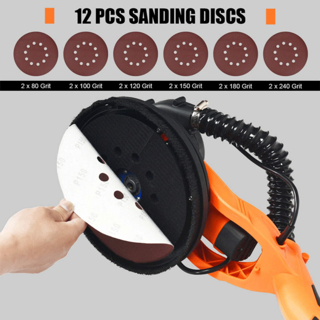 Professional Electric Drywall Ceiling Pole Sander W/ Vacuum, 750W (SAK97855) - Saksby Wholesale - Sanding Dics View