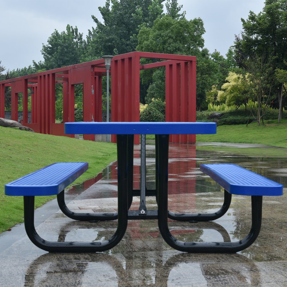 Royal Blue Square Steel Picnic Table 46" With Umbrella Pole (SAK14673)-SAKSBY