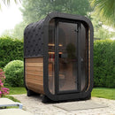 SaunaLife Model CL3G Cube Series Outdoor 2-Person Home Sauna Kit - Front-Right View in Backyard