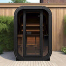 SaunaLife Model CL3G Cube Series Outdoor 2-Person Home Sauna Kit - Front View in Backyard