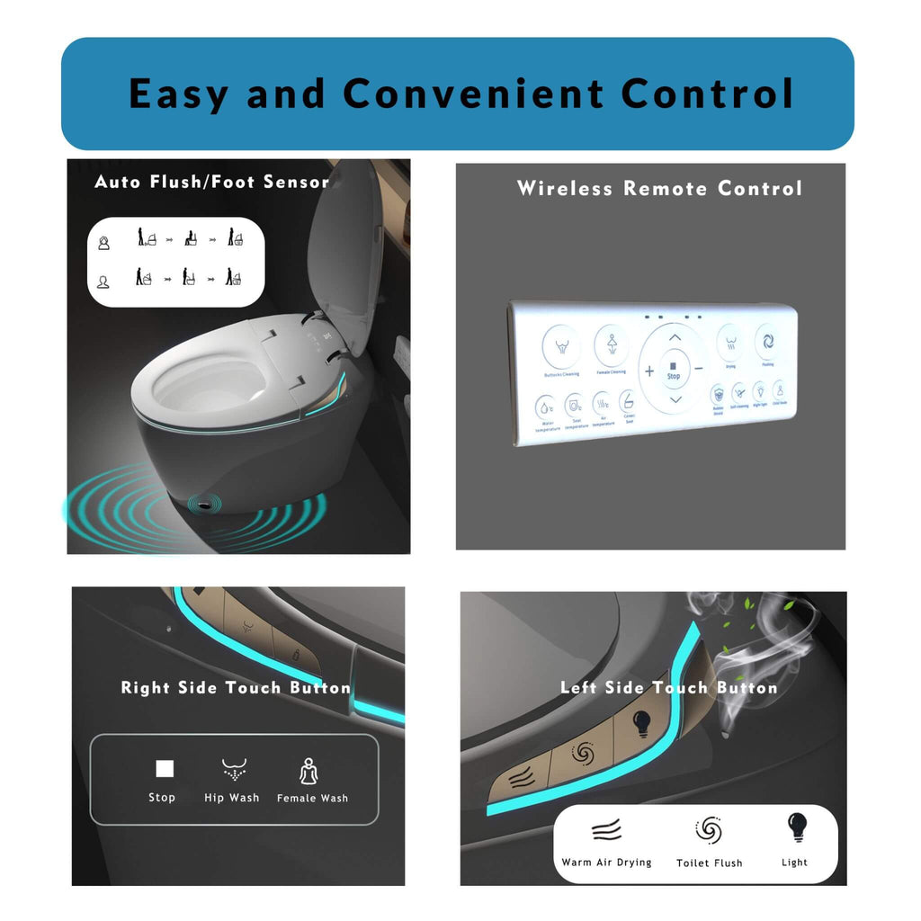 Smart One-Piece Toilet With Bidet, Foot Sensor, LED Display And Dryer (SAK80112) - Saksby Wholesale - Easy And Convenient Control