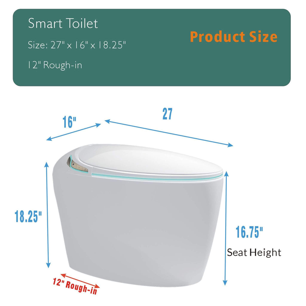 Smart One-Piece Toilet With Bidet, Foot Sensor, LED Display And Dryer (SAK80112) - Saksby Wholesale - Product Dimensions