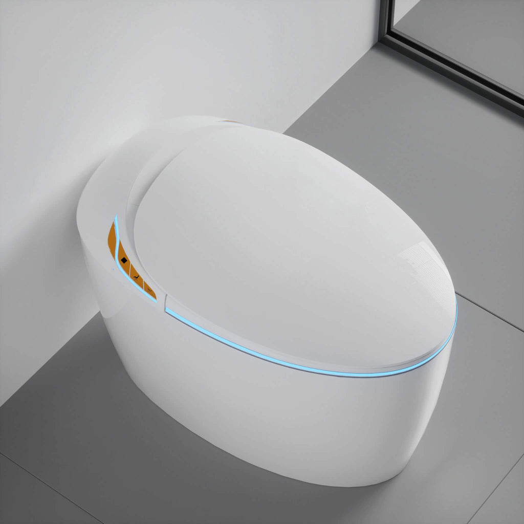 Smart One-Piece Toilet With Bidet, Foot Sensor, LED Display And Dryer (SAK80112) - Saksby Wholesale - With Light Bathroom Setup