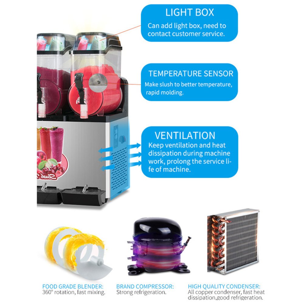 Sophisticated Commercial 110V Premium Steel Slushy Machine With Triple Tank Advance Cooling, 45L (SAK52258)-SAKSBY