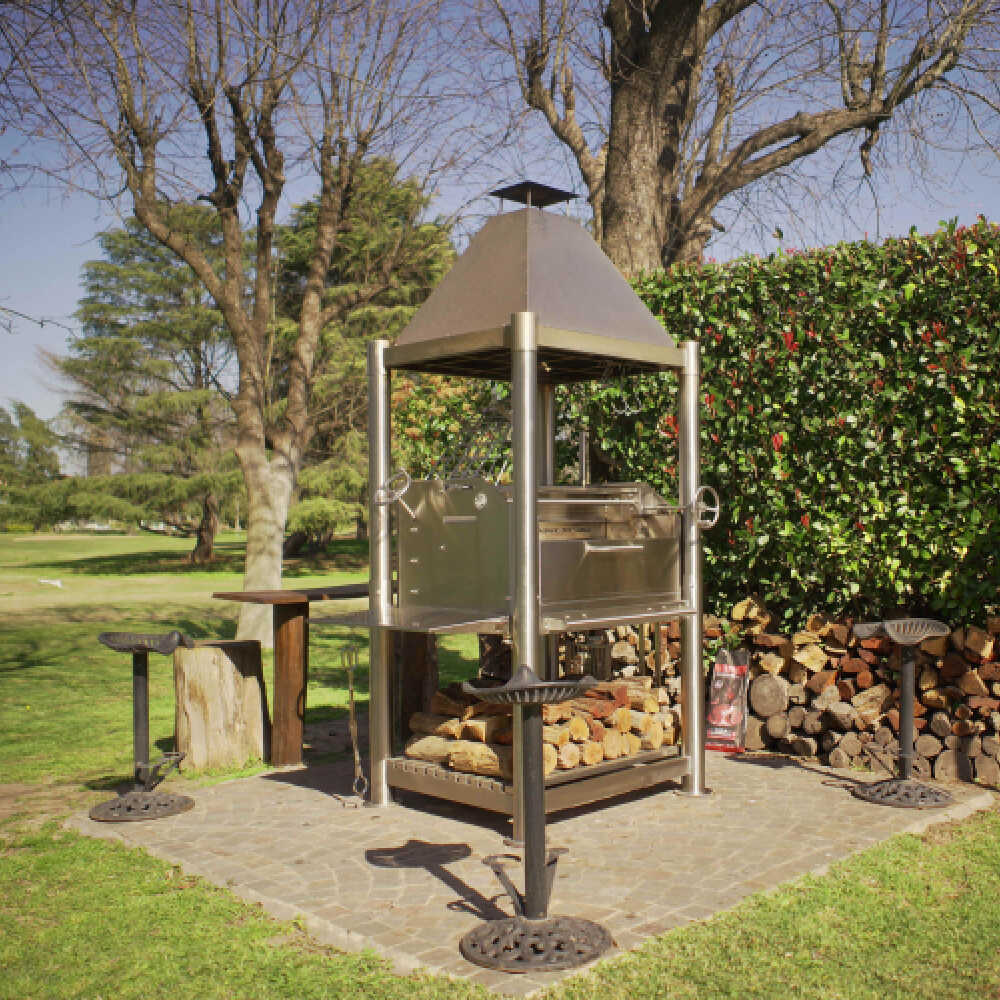 TAGWOOD BBQ02SS Stainless Steel BBQ Argentine Santa Maria Wood Fire And Charcoal Gaucho Grill With Firebricks (SAK38192)-SAKSBY