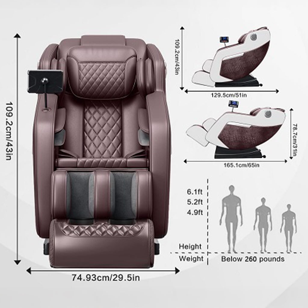 ZVZ Premium Zero Gravity Full Body Massage Chair With Smart Display SAK63107 Saksby - Dimensions