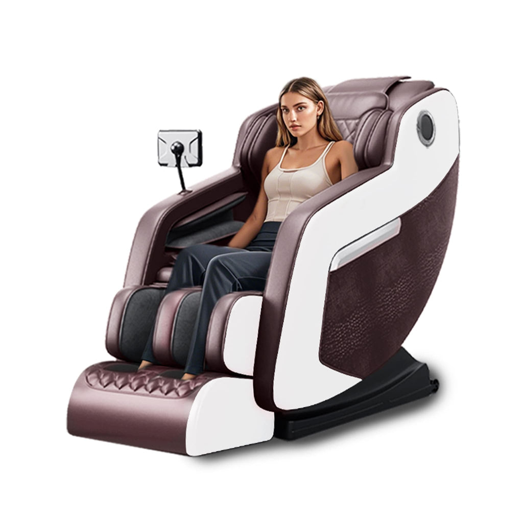 ZVZ Premium Zero Gravity Full Body Massage Chair With Smart Display SAK63107 Saksby - Front Left View With Woman Sitting Inside